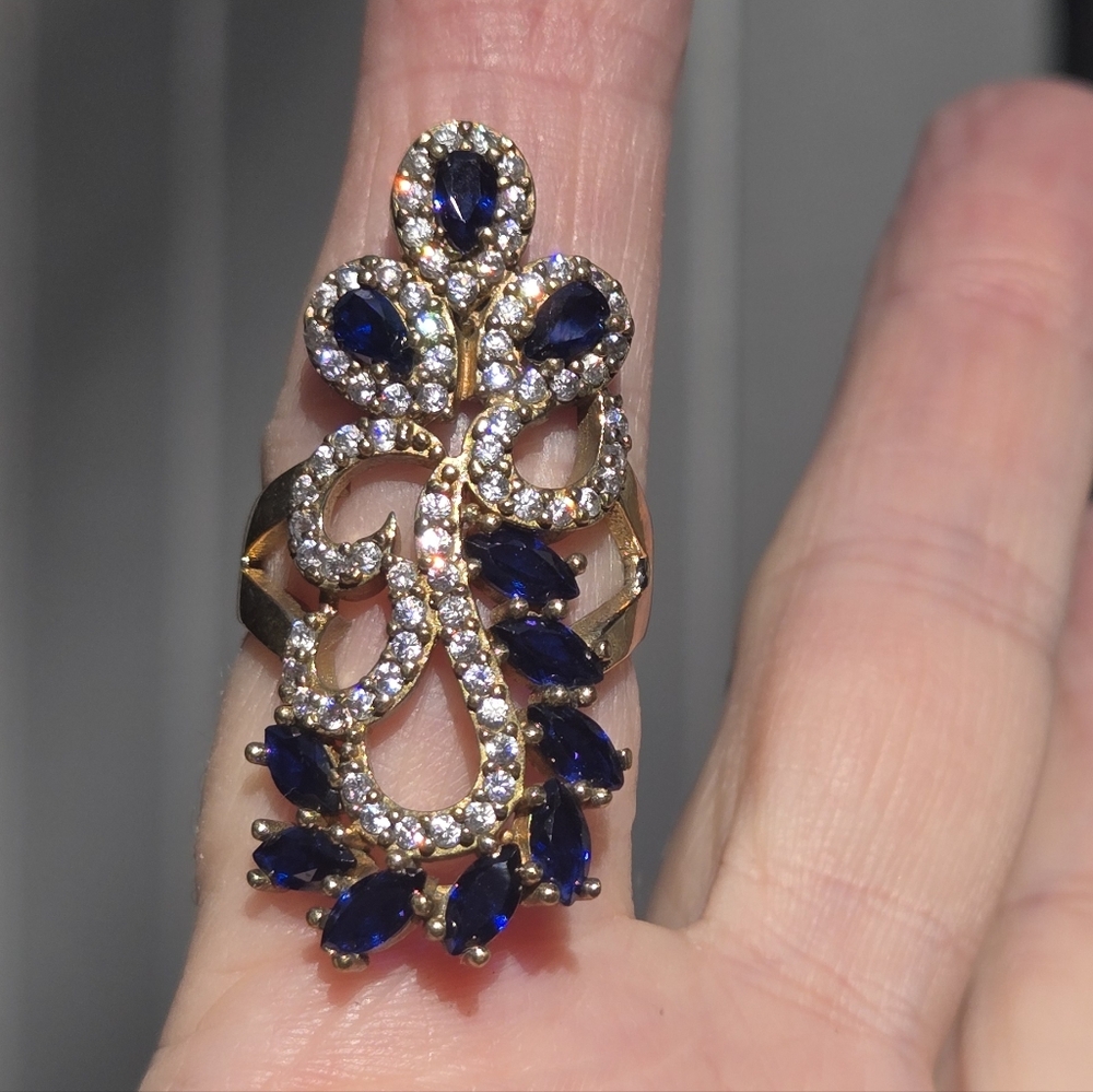 Sapphire & Topaz Sterling Gold & Bronze Cocktail Ring Sz7.75 - Picture 4 of 9